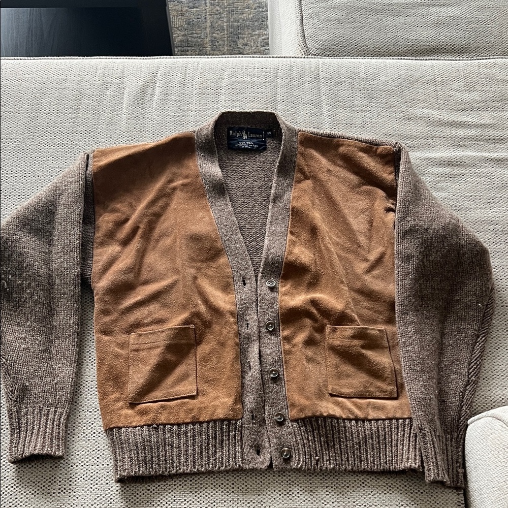 Women’s Suede Wool Ralph Lauren Vintage Brown Cardigan Sweater
